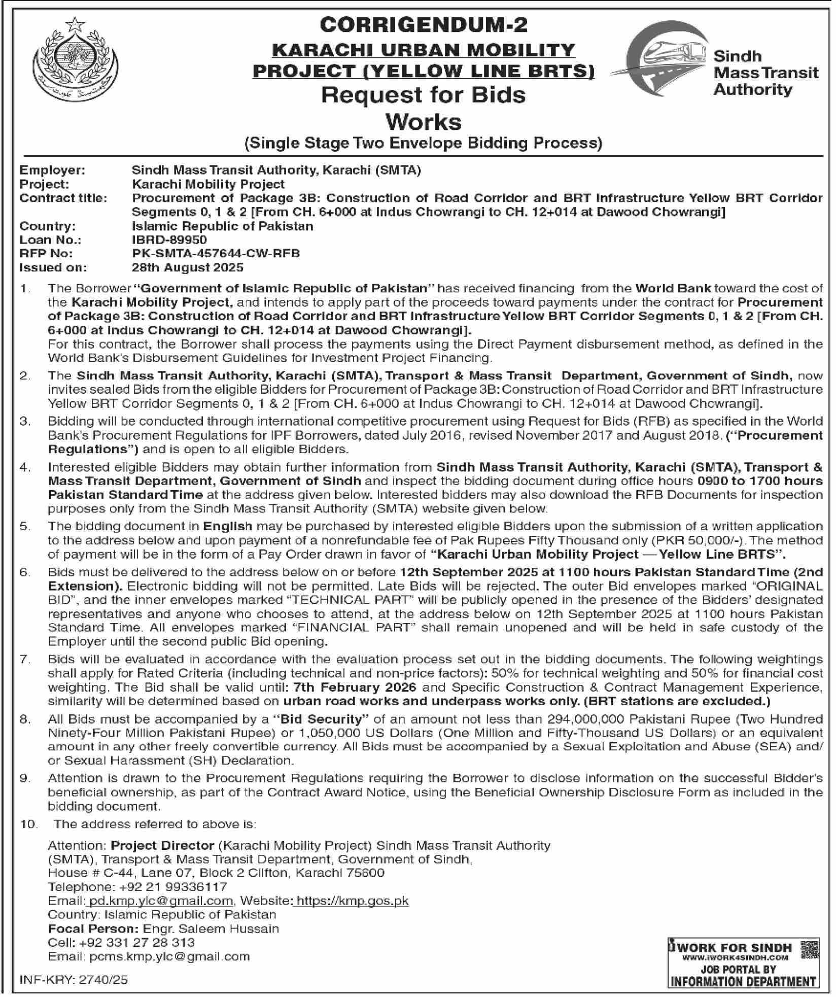 Karachi Urban Mobility Tender Notice